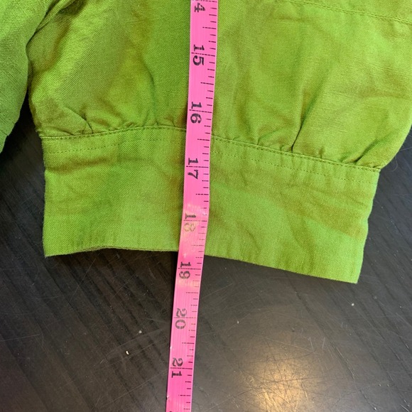 East 5th Green Linen Blend Peplum Blouse XL Button Front Short Sleeve Cottage - Picture 11 of 12